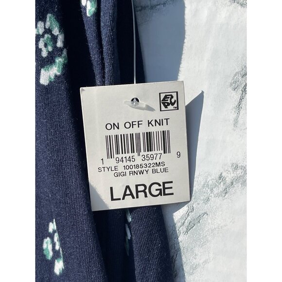 Style & Co Womens Floral Print Knit Top W/Ruffle Hem Large Navy Rayon Blend - Picture 6 of 7